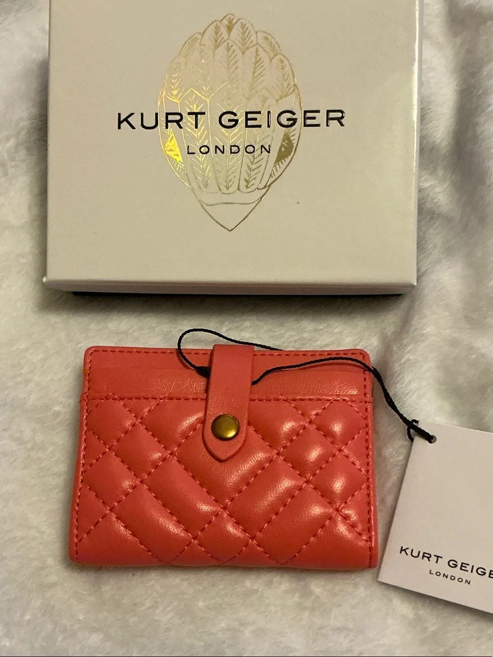 Kurt Geiger Coral Quilted Genuine Leather Card Case/ Wallet with Snap